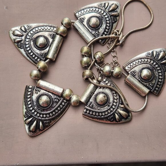 Bold Tribal Statement Necklace – Antique Silver Tone - Picture 8 of 11